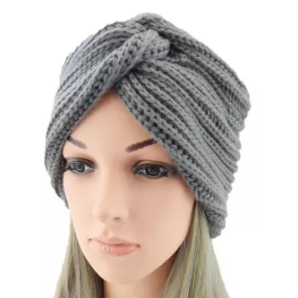 Gray knit turban hat